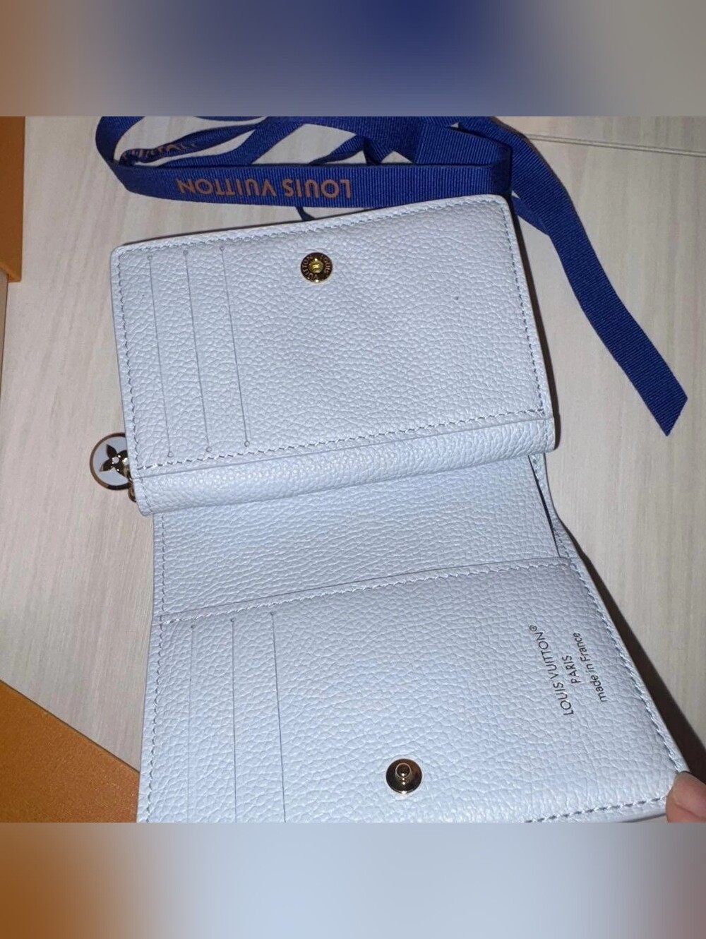 Louis Vuitton Pale Blue Leather Compact Wallet with Gold Accents - Picture 8 of 10